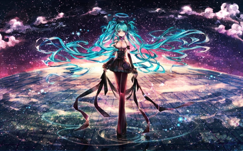 720P, fantasy, night, haired, anime girls, illustration, futuristic, beautiful, real people, backgrounds, aqua hair, blue, Vocaloid, anime, females, young adult