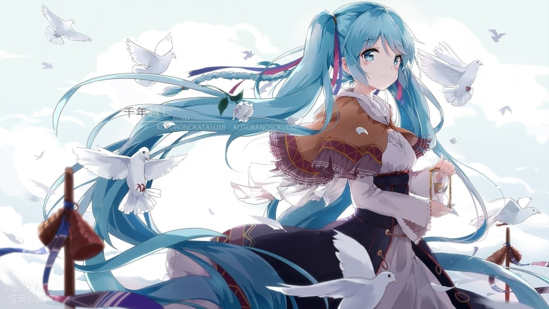 illustration, art and craft, blue, representation, low angle view, human representation, adult, nature, anime, 1080P, females, creativity, sky, sunlight
