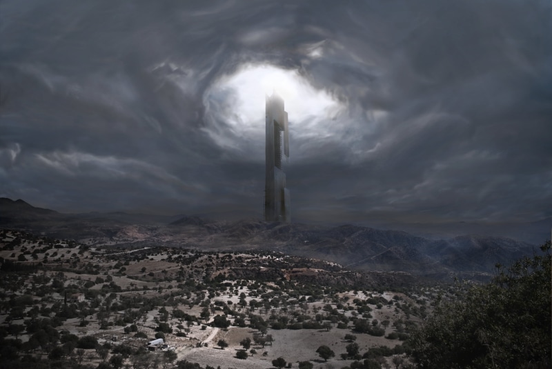 digital, architecture, remote, cloud - sky, nature, black, arid climate, beauty in nature, Half-Life 2, metal, tower, mountains, no people, landscape