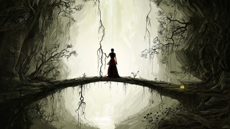 plant, fantasy art, young adult, 1080P, real people, fantasy girl, leisure activity, beauty in nature, dress, adult, full length, water, clothing