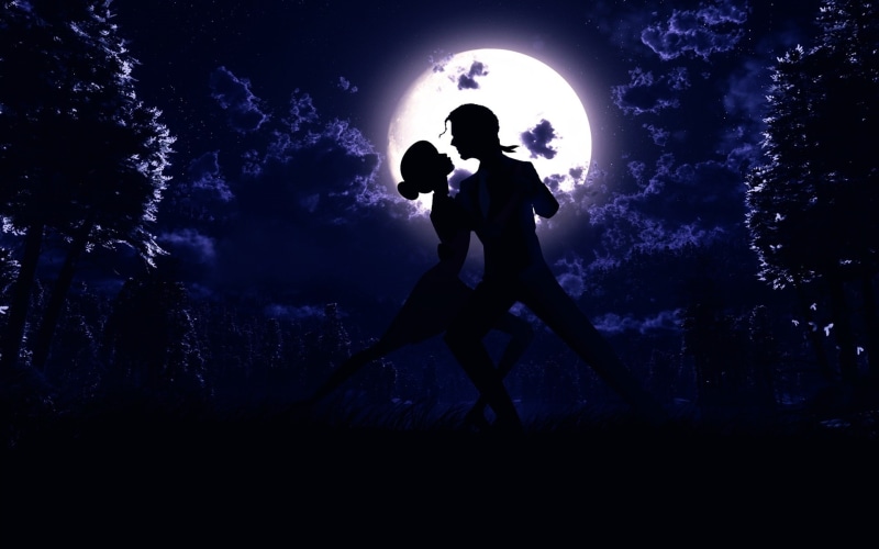 Pictures, Silhouette, Love, man, 1080P, Dance, Art, full, Night, Moon, Pair, dancing, woman