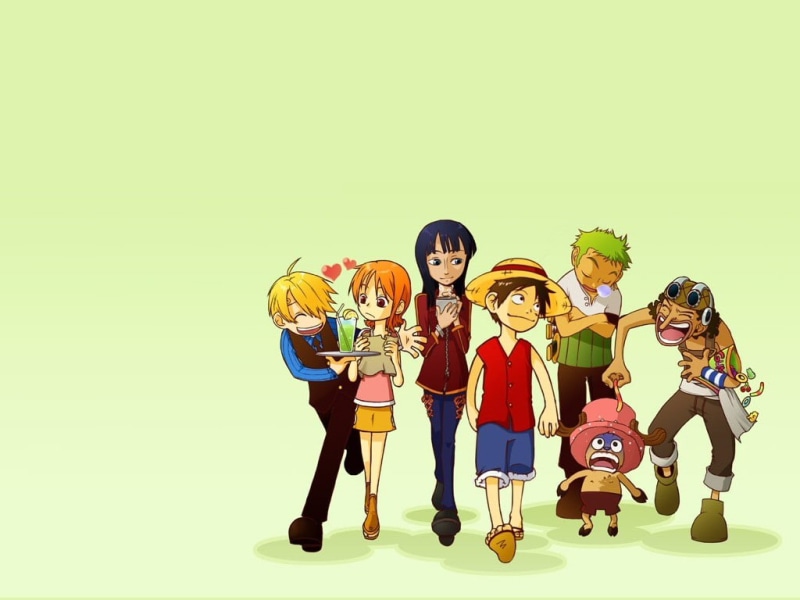 females, Nami, colored background, girls, looking at camera, males, copy space, anime, studio shot, Monkey D. Luffy, full length, women, smiling, child