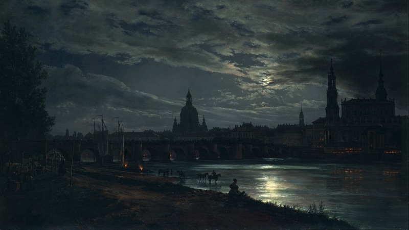 outdoors, 1831 (Year), history, painting, J. C. Dahl, ship, urban Scene, bridge, Germany, near, tower, reflection, nature, england, architecture, arch