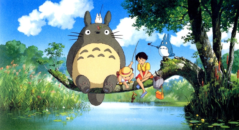 fun, lifestyles, tree, outdoors, river, day, boys, vector, vacations, cloud - Sky, Mei Kusakabe, backgrounds, child, cartoon, people, Hayao Miyazaki, My Neighbor Totoro