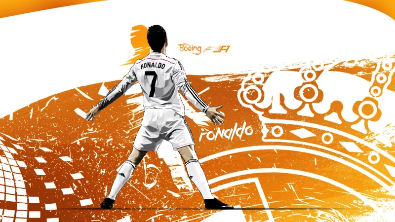 rear view, 1080P, clothing, men, sword, christiano, one person, art and craft, nature, illustration, real people, indoors, lifestyles, orange color, Cristiano Ronaldo