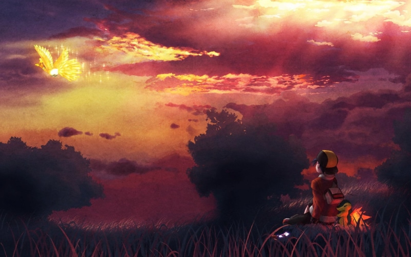 burning, hat, environment, lifestyles, ash, adult, leisure activity, Gold (Pokemon), Pokémon: Gold and Silver, clothing, cloud - sky, pokemon, sitting