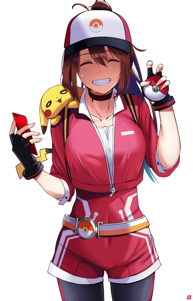 Pokémon trainers, competition, 2K, security, holding, smartphone, Pikachu, Pokemon Go, protection, one person, Pokémon, white background, emotion, crash helmet