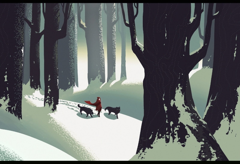 Little Red Riding Hood, artwork, sport, illustration, water, Mahea Rodrigues, abstract, silhouette, wolf, 720P, people, fairy tale, men, season, day, transfer print