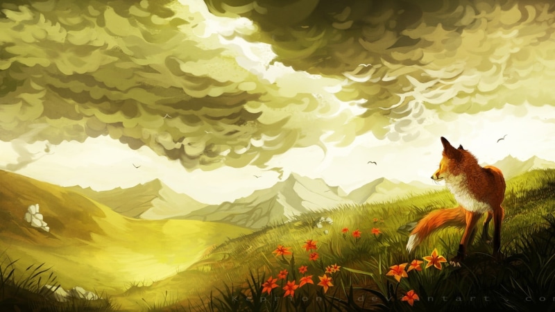 hill, cloud - Sky, whisker, tree, backgrounds, yellow, no people, green Color, animal, season, scenics, 1080P, nature, autumn, plant, meadow, red, vertebrate