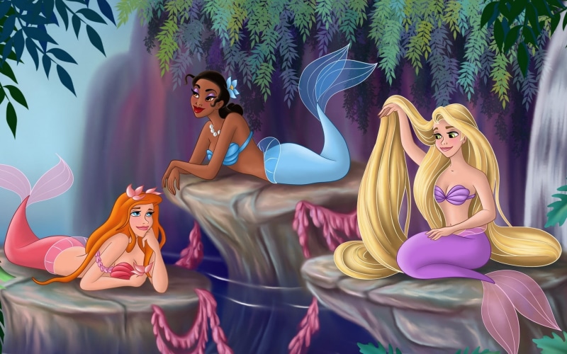 lifestyles, smiling, multi colored, Rapunzel, tropical Rainforest, art and craft, forest, fairytale, 1080P, tree, trees, blue, Mermaids, backgrounds, fanart