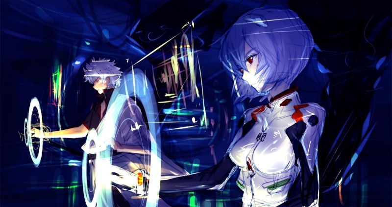 uniform, mode of transportation, mask, purple, illuminated, motion, technology, occupation, adult, genesis, Ayanami Rei, evangelion, transportation, night