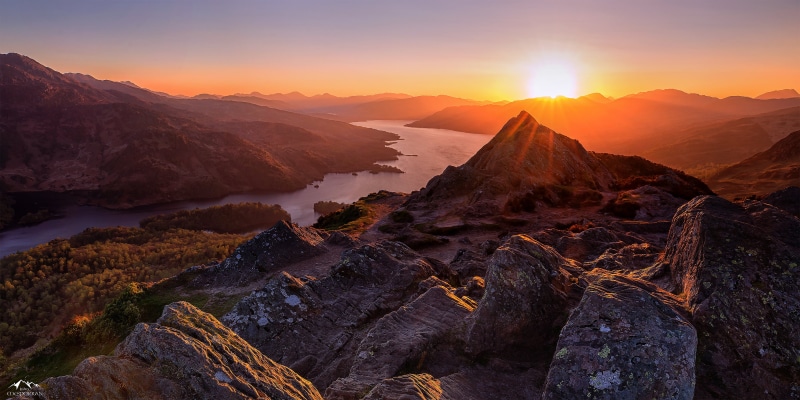 Canon 6D, nature, photo, rock - Object, aerial, scenics, dawn, aerial photo, sunset, mountains, 2K, Trossachs, outdoor, outdoors, sunrise - Dawn, travel