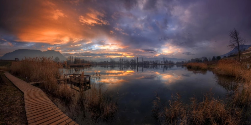 sunrise - Dawn, no people, beauty In Nature, sunset, landscape, clouds, morning, sky, fog, grass, mountain, night, board, scenics - nature, non-urban scene