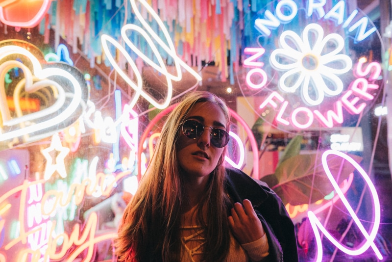 vintage, portrait, glasses, beautiful woman, 5K, aesthetic, tumblr, one person, women, neon, young adult, melbourne, architecture, headshot, front view