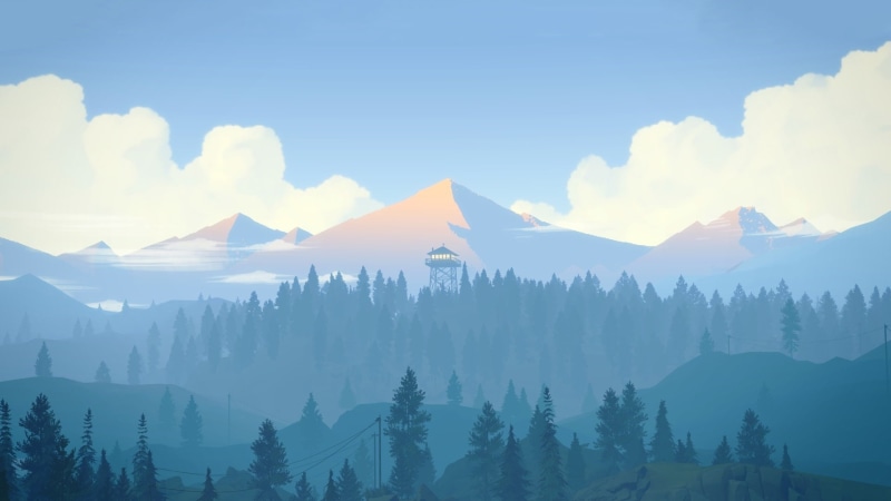 Trees, Firewatch, Forest, The game, Mountains, Fire watch, Day, Tower, 1080P, Art, Campo Santo, Hills, Landscape