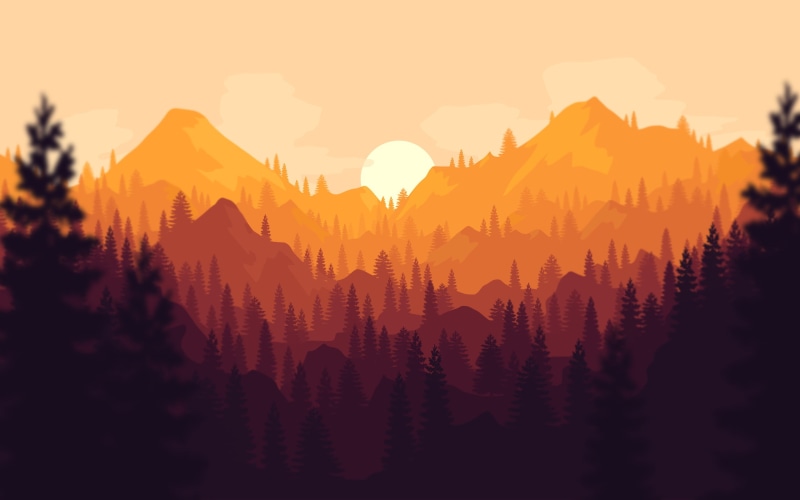 Landscape, Firewatch, The game, Fire watch, Mountains, Campo Santo, The evening, Forest, Hills, 2K, View, Sunset, The sun, Art