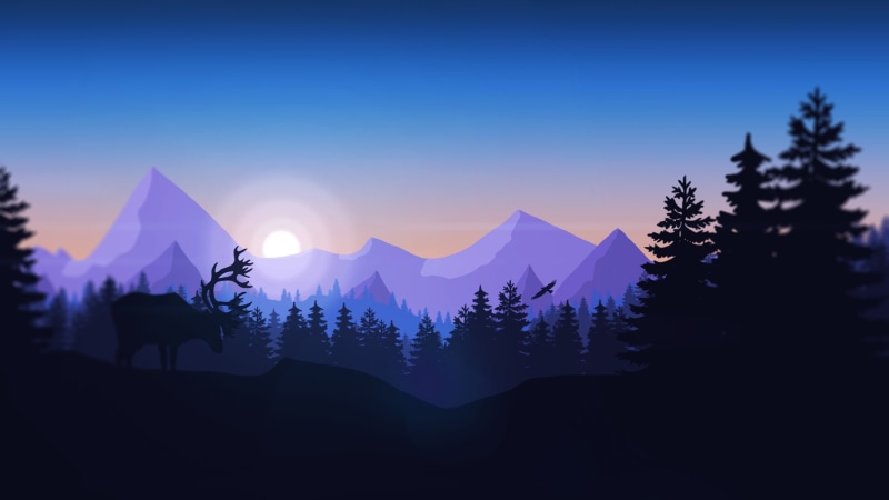Forest, Landscape, View, Hills, Fire watch, Animal, Campo Santo, The game, Bird, Deer, Firewatch, Mountains, 1080P