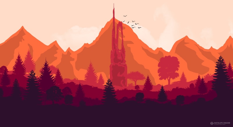 Hills, Birds, The game, Landscape, Fire watch, Mountains, Art, 1080P, Firewatch, Campo Santo, Forest, Tower