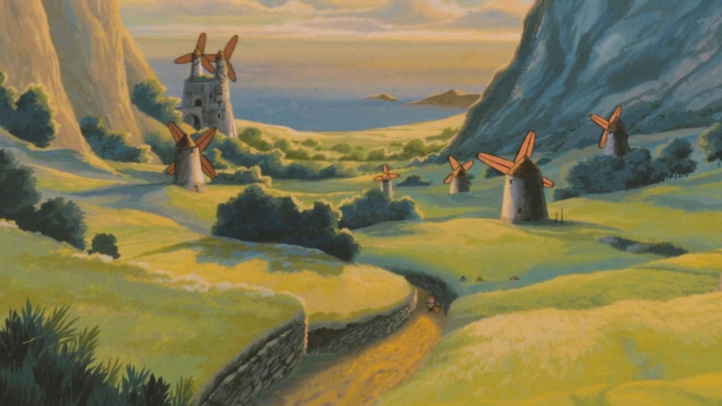 grass, mountain, beauty in nature, windmills, sky, 1080P, representation, idyllic, anime, plant, environment, field, Nausicaa, no people, land, scenics - nature