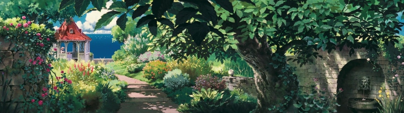 path, Studio Ghibli, 4K, garden, gazebo, multiple display, Porco Rosso