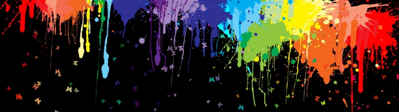 green, artwork, art and craft, indoors, abstract, red, full frame, blue, decoration, paint splatter, butterfly, no people, motion, close-up, 4K, paint
