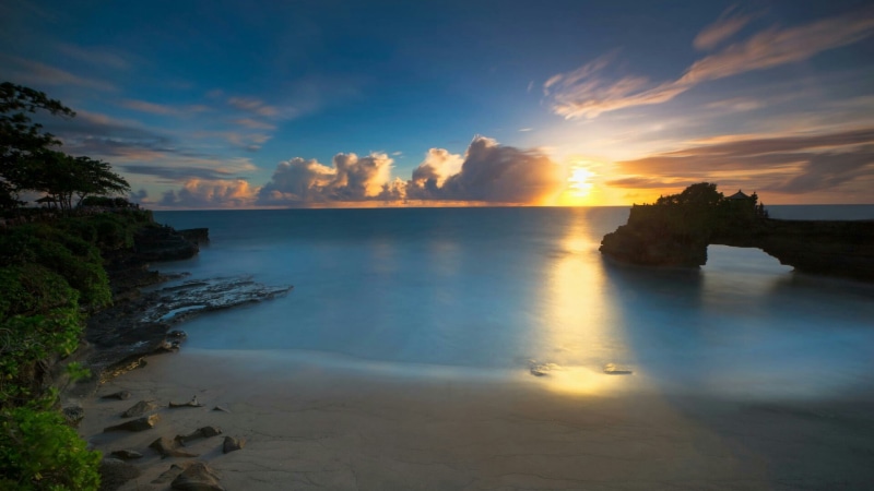 sky, nature, hindu, calm, pura batu bolong, waterscape, sunset, indonesia, horizon, tanah lot, 1080P, afterglow, coast, shore, beach, bali, temple, ocean