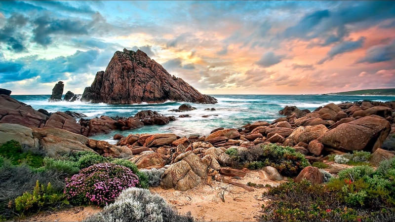 shore, cove, rock, cloud, australia, sky, cliff, beach, 1080P, sea, coast, nature, ocean