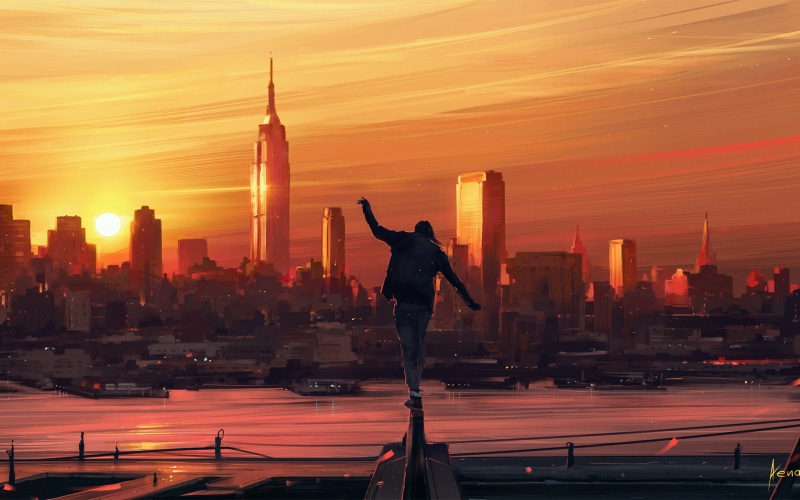 Art, 4K, Aenami Art, Figure, Im Here, Alena Aenam The, by Aenami, The sun, by Alena Aenami, People, Sunset, The city, Aenami