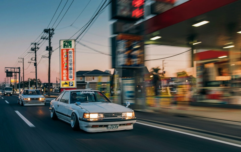 Toyota, electricity, street, transportation, mode of transportation, architecture, long exposure, motion, outdoors, Toyota Chaser, city life, built structure