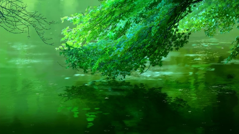 leafed, beauty In Nature, reflection, leaf, lush Foliage, nature, pond, fantasy art, branch, day, artwork, green, body, stream, landscape, non-urban scene