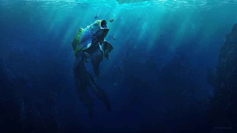 one person, nature, outdoors, underwater, leisure activity, sport, aquatic sport, fish, water, animal wildlife, illustration, goldfish, undersea, scuba diving