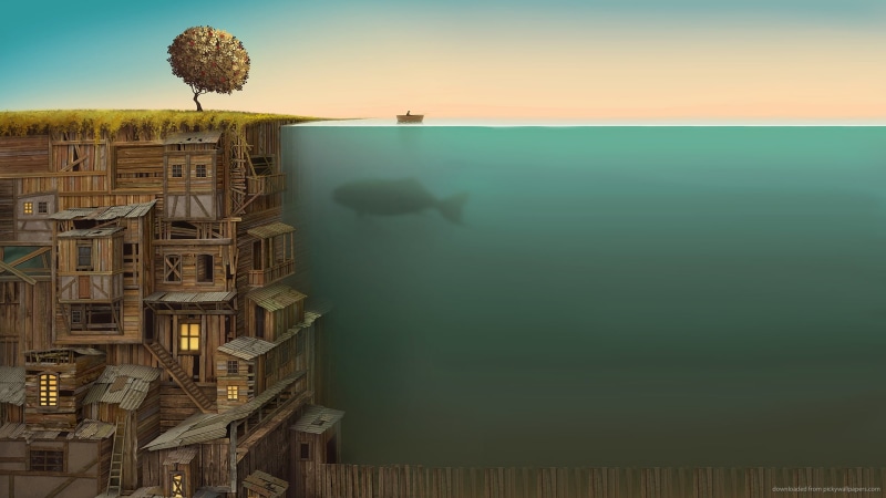boat, copy space, fish, sunset, 1080P, turquoise colored, whale, trees, underwater, land, body, no people, sea, structure, underground, nature, outdoors