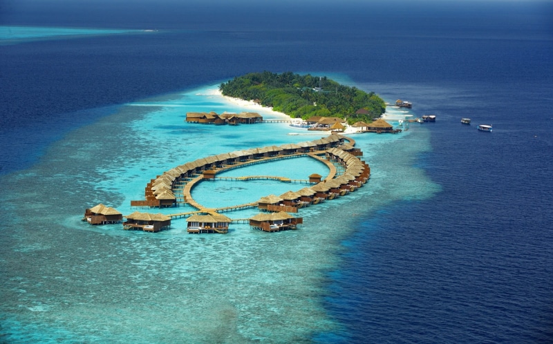 nautical vessel, ship, high angle view, resort, 1080P, aerial view, water, mode of transportation, island, daytime, landscape, atolls, scenics - nature