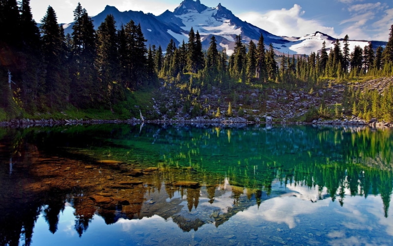 snowcapped mountain, reflection, nature, tranquil scene, water, windows backgrounds nature for pc 1920x1200, sky, tranquility, day, lake, tree, waterfront