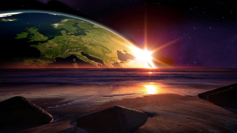 s, landscape, fantasy art, atmosphere, star - space, space, lens flare, globe - man made object, outdoors, earth, sphere, nature, planet - space