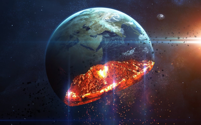 heat - temperature, 3D, earth, water, close-up, planet earth, glowing, star - space, half, 2K, no people, night, sky, Space, sphere, outdoors, shape, destruction