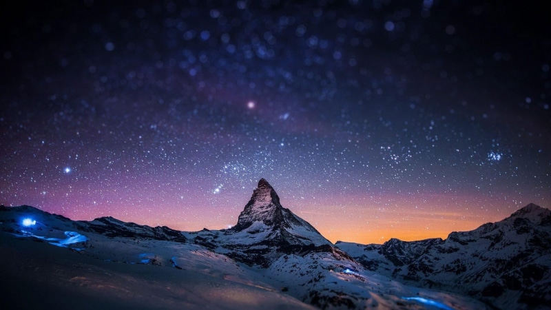 night sky, nature, switzerland, starry, matterhorn, snowcapped mountain, night, swiss alps, zermatt, mountain, illuminated, space and astronomy, sky, galaxy
