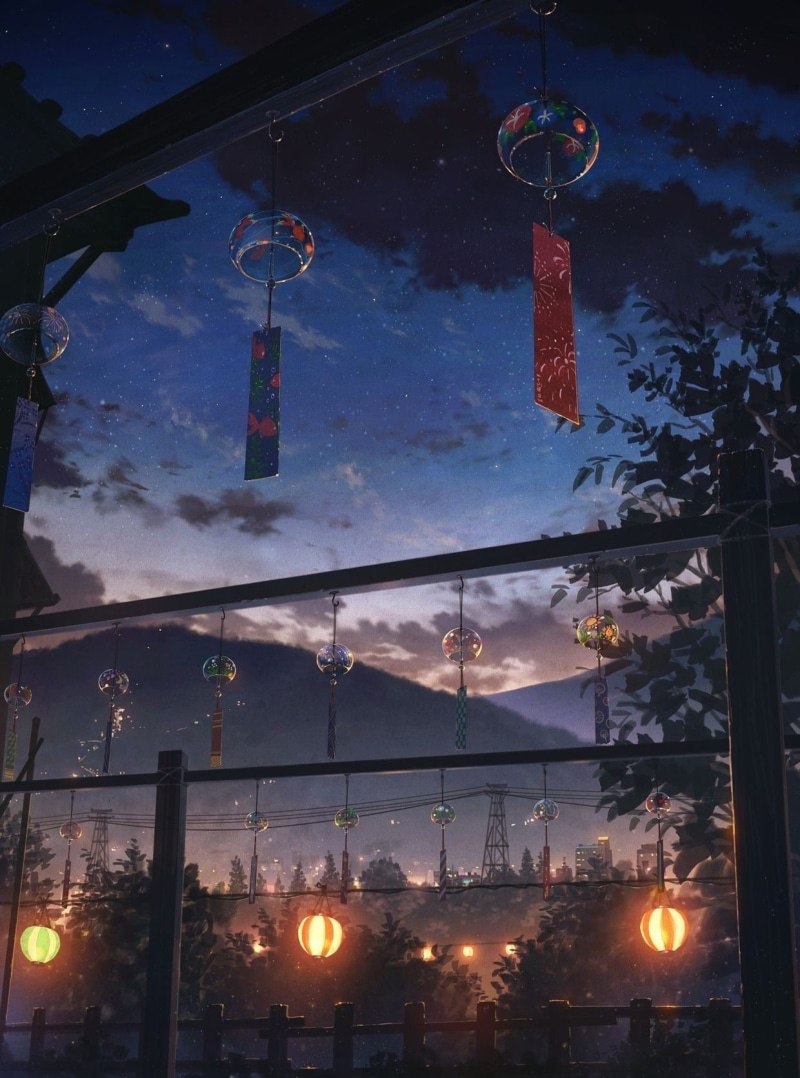 720P, anime, lantern, sky, dark, nature, stars