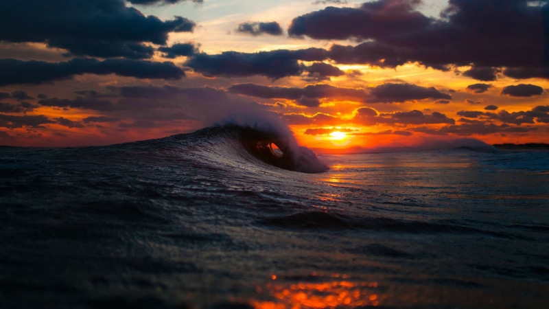 1080P, orange, scenery, sea, light, coast, vacation, celestial body, water, dawn, ocean, beach, summer, waves, star, peaceful, outdoors, natural, orange color