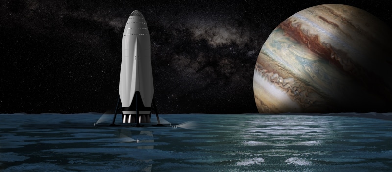 water, Moon, guidance, Interplanetary Transport System, outdoors, nature, nautical vessel, 5K, no people, sky, rocket, waterfront, SpaceX, illuminated