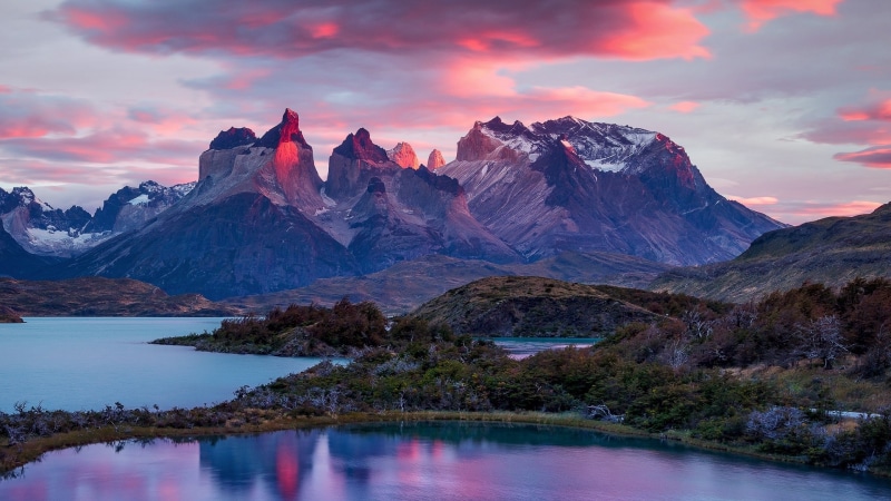 mountain, lake, south america, dawn, torres del paine national park, torres del paine, patagonia, morning, national park, chile, 1080P