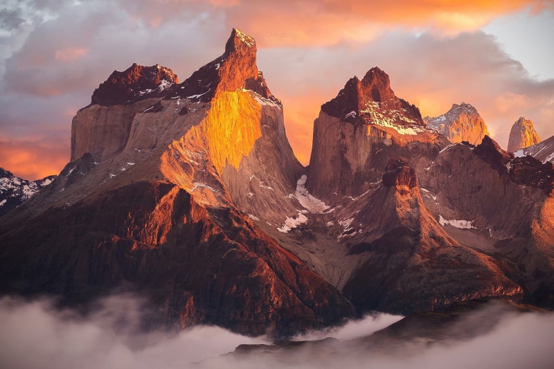 National Park Torres del Paine, andes, Patagonia, morning, shadows, mountains, picture, the Andes Mountains, light, fog, Chile, south america, 1080P