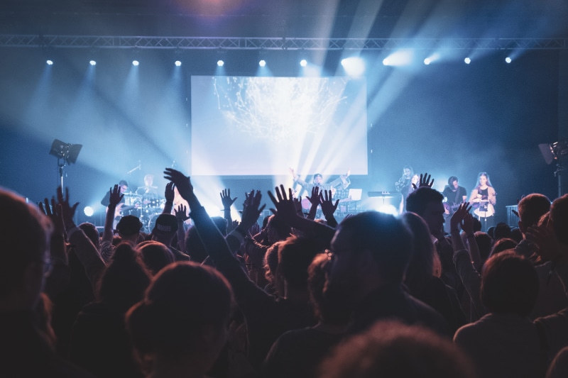 excitement, group of people, loud, nightlife, popular music concert, human limb, audience, concert, service, worship, lighting equipment, arms raised, spectator
