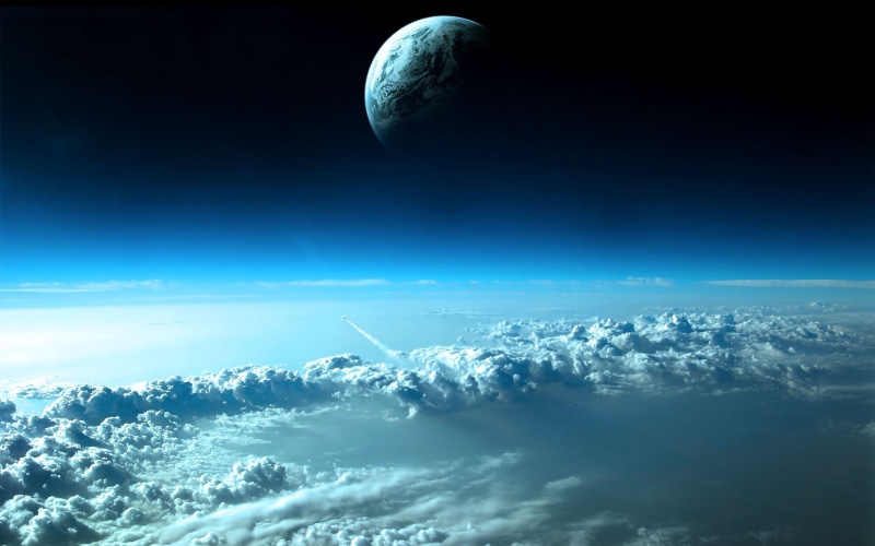 Earth, beauty in nature, scenics - nature, artwork, night, space art, no people, astronomy, aerial view, digital art, horizon, planet, blue
