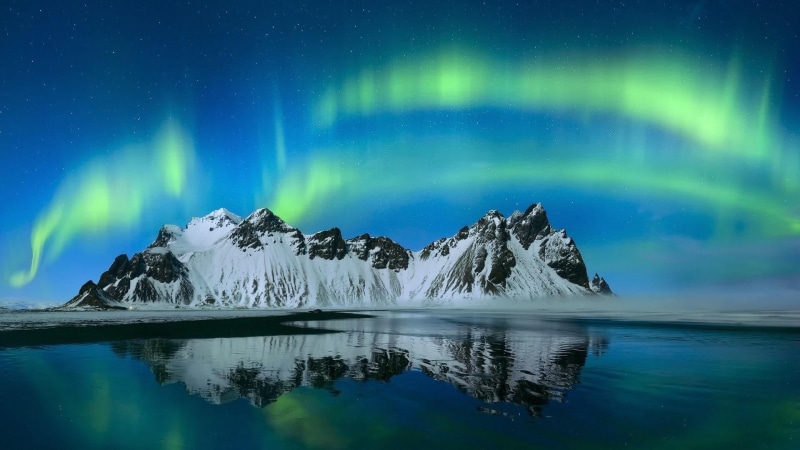 snowcapped mountain, 1080P, no people, idyllic, environment, phenomenon, aurora borealis, cold temperature, vestrahorn, winter, vatnajokull national park
