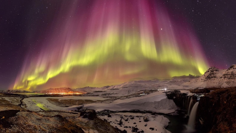 iceland, night, landscape, sky, phenomenon, islandia, snow, polar lights, stars, nature, northern lights, night lights, 1080P, atmosphere, night sky, aurora borealis