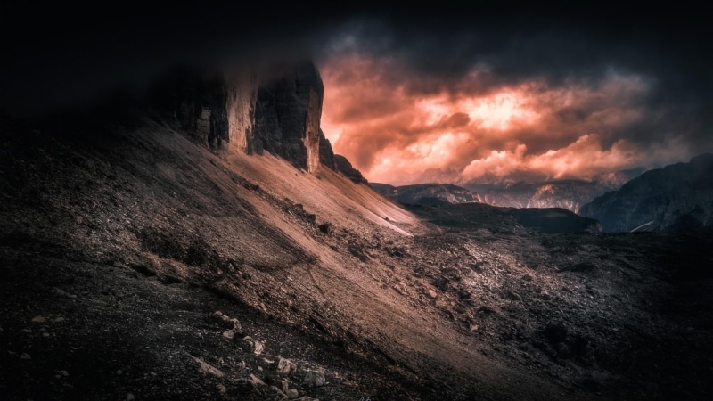 drei zinnen, eu, alps, 1080P, dramatic sky, dark, power in nature, storm, italy, mountains, night, dolomites, beauty in nature, outdoors, tranquil scene
