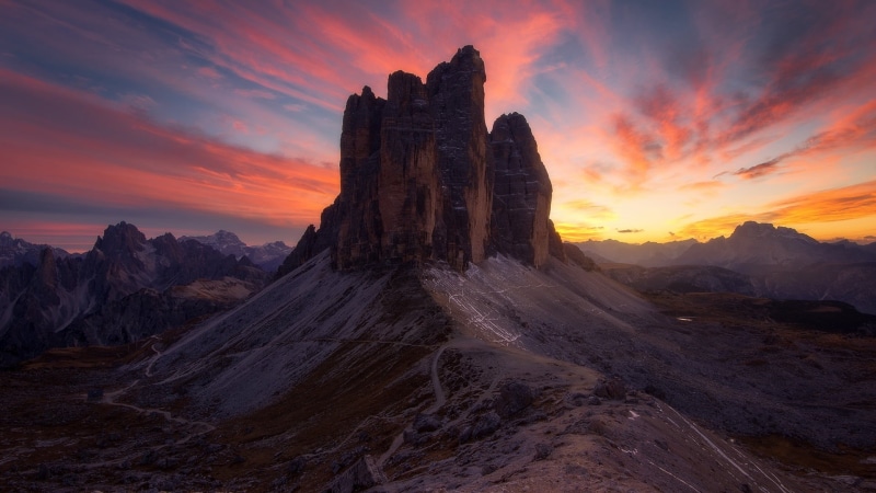 Italy, 1080P, Sunset, Earth, Mountains, Canyon, Dolomites, Tre cime di Lavaredo, Rock