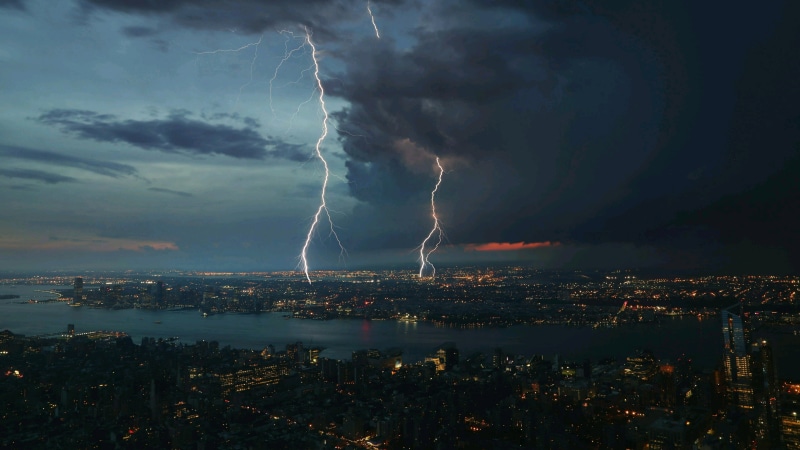 sky, phenomenon, thunderstorm, 4K, cloud, thunder, weather, evening, bad weather, horizon, storm, cumulus, city, night, lightning