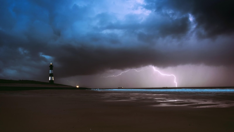water, sky, power in nature, calm, thunderstorm, cloud, storm cloud, power, wind, sea, nature, scenics - nature, lighthouse, ocean, lightning, beauty in nature